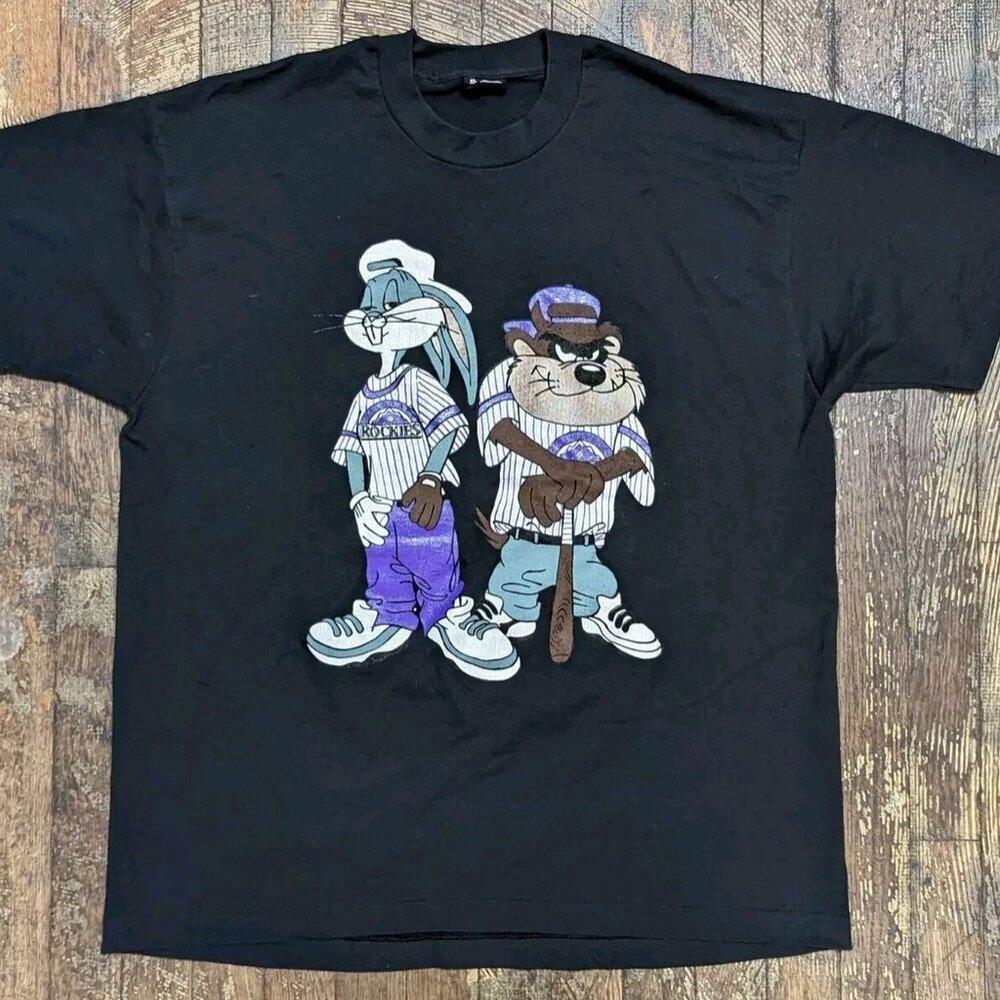 1993 Colorado Rockies Looney Tunes Hip Hop Taz And Bugs Bunny Mlb Tee Shirt